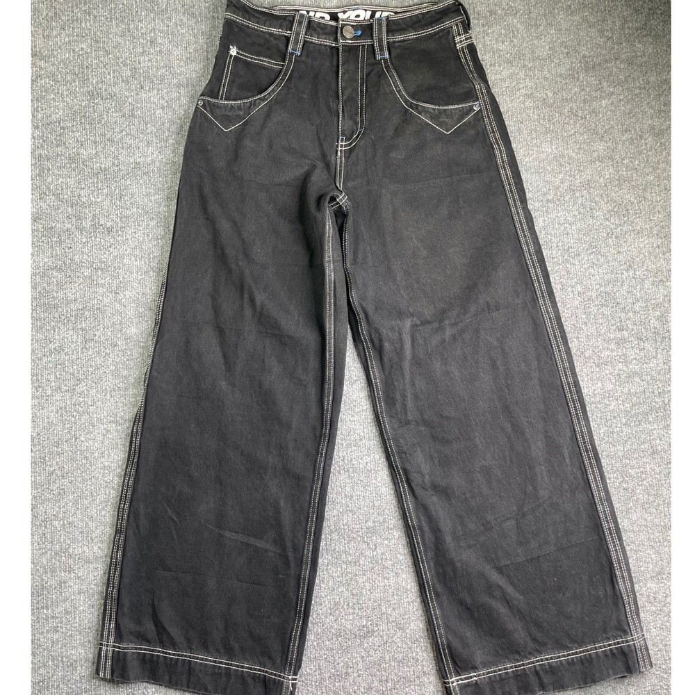 ALab Wide Leg Jeans Mens 30 Black‎ Contrast Stitch Baggy Embroidered Streetwear